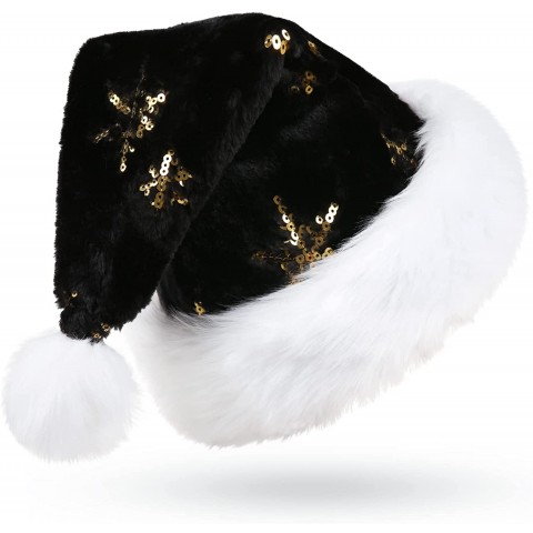 Black Santa Hat Sequin Christmas Hat for Adult Xmas Party Christmas Home Decor
