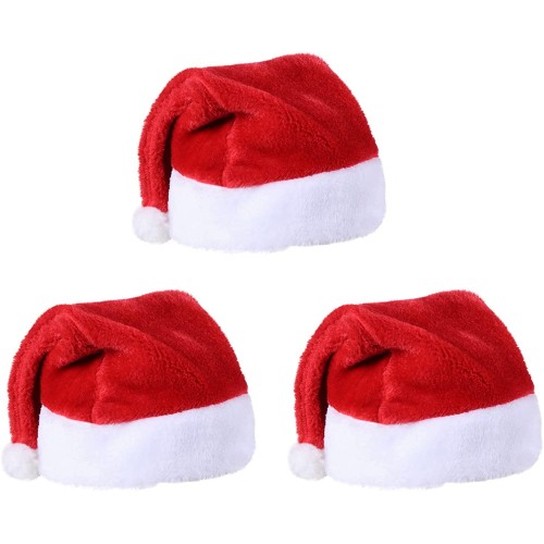 CHENYX Santa Claus Hat Short Plush Comfortable Lining Christmas Hat Thicken Adult Unisex Christmas Decoration Classic Red and White Color Christmas Party Hat3 Pcs
