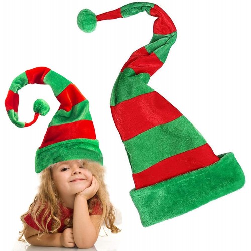 Christmas Elf Hat Long Striped Felt and Plush Novelty Funny Elf Hat | Christmas Accessory Party Favors One Size for All Green