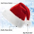 Christmas Santa Hat Red Xmas Unisex Hats Adults Velvet Fabric Santa Hat New Year Festive Holiday Party Supplies with Comfort Lining&Plush Brim 1 Pack