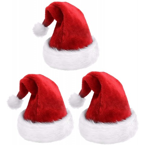 DeHasion 3 Packs Deluxe Santa Hat with Red Velvet & Plush Trim Christmas Hats for Adults