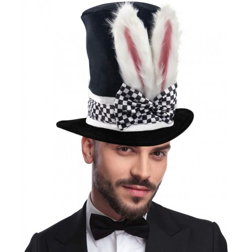 DOMESTAR Easter Hat Bunny Ear Top Hat White Rabbit Topper Plush Hat for Easter Party Costumes