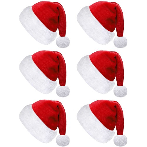 Fovths 6 Stück Weihnachtsmützen Weihnachtsmann Samt Hüte Weihnachten Dekorative Plüsch Hüte für Weihnachten Neujahr Urlaub Party Erwachsene Größe