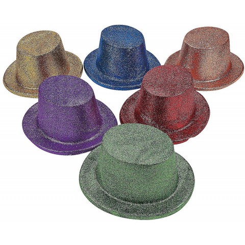 Fun Express Asst Bright Glitter Top Hats for New Year's Apparel Accessories Hats Party Hats New Year's 12 Pieces