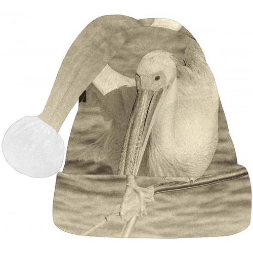 InterestPrint White Pelican Catches Fish Santa Claus Hat Christmas Party Supplies Hat for Adults