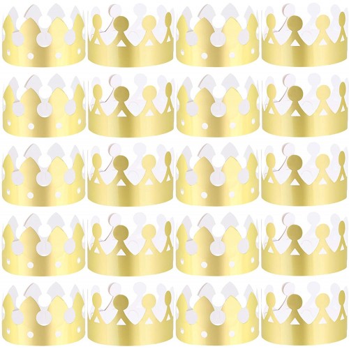LOCOLO 30 Pieces Gold Paper Party Crowns 2 Style Paper Crown for Birthday Party Baby Shower Photo Props