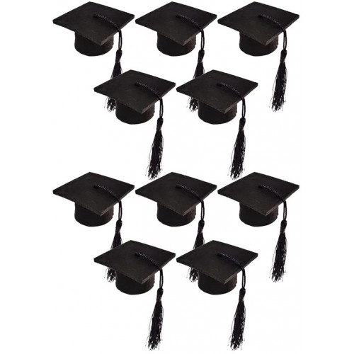 LUOZZY 10 Pcs Graduation Caps Mini with Tassel Grad Hat Bottle Toppers Bachelor Graduation Hat-Shaped Party Decor Black