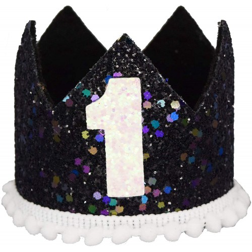 Maticr First Birthday Crown Glitter Sign 1 One Baby Boys Girls Party Hats Cake Smash