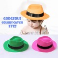 Novelty Place Neon Plastic Party Hats Fedora with Gangster Mafia Style UV Blacklight Glow Party Stars Rave Hats for Kids and Teens in Birthday Concerts Music Party Pack of 12