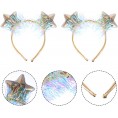 NUOBESTY 2PCS 2021 New Year Headband Happy New Year Star Headband Glitter Tinsel New Years Eve Party Hat for Xmas Spring Festival Party Favor Gift