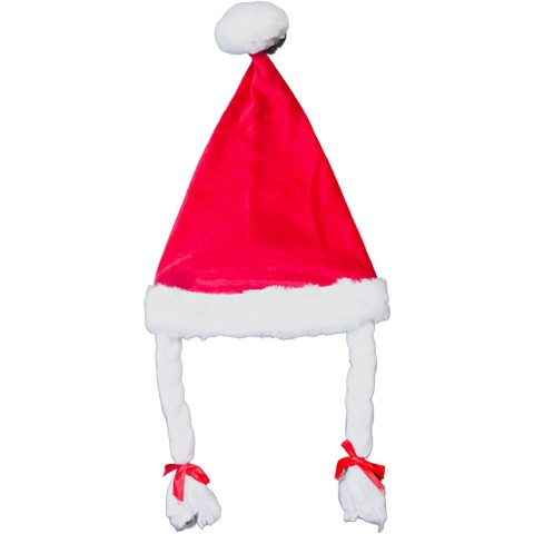 Red and White Christmas Party Accessory for Women Santa Hat with Braids Dress Up Photo Booth Prop 28 Inches