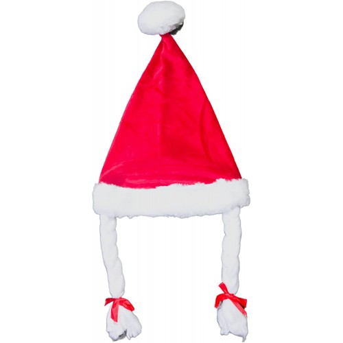 Red and White Christmas Party Accessory for Women Santa Hat with Braids Dress Up Photo Booth Prop 28 Inches