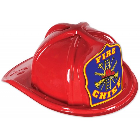 Red Plastic Fire Chief Hat blue shield w UPC Party Accessory  1 count