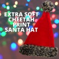 Red Santa Claus Hat with Cheetah Print Faux Fur Soft Fluffy Hats with Plush Brim Adult Ugly Christmas Sweater Party Accessory Photo Booth Props and Accessories One Size