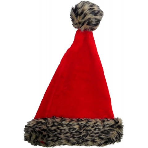 Red Santa Claus Hat with Cheetah Print Faux Fur Soft Fluffy Hats with Plush Brim Adult Ugly Christmas Sweater Party Accessory Photo Booth Props and Accessories One Size
