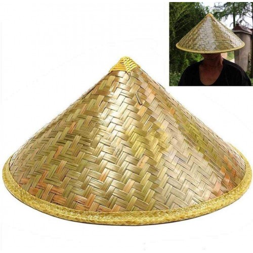 SXRC Handmade Weave Bamboo Rattan Straw Hat,16.5'' Rice Farmer Bamboo Fishing Sunshade Hat,Funny Party Hats Dance Props Classic Retro Hat Chinese Coolie Hat,Bamboo Hat,Asian Hat,Brown