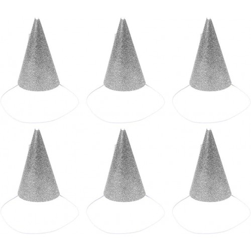 Toyvian 12pcs Silver Paper Birthday Hats Cone Party Hats with Strap