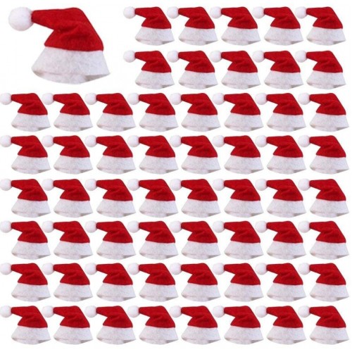 Warmshine 60 PCS Mini Christmas Hats Mini Christmas Santa Bottle Hats Christmas Lollipop Candy Cover Hat Holiday Party Supplies 2.36x1.0Inch
