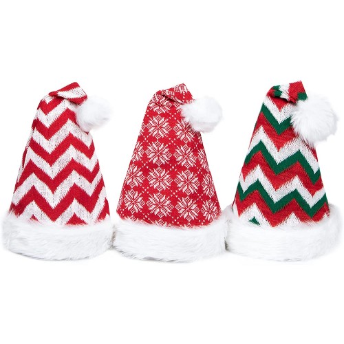 Weihnachtsmütze 3er Set Gewebte Nikolausmütze für Erwachsene Einzigartiges Xmas Muster Strickmütze Urlaub Hut für Weihnachten Party Supplies