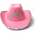 Women Pink Cowboy Hat Western Style Wide Hat with Blinking Tiara Cowgirl Riding Cap Holiday Costume Party Hat