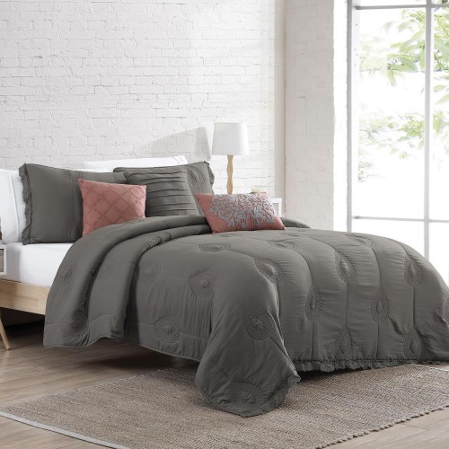Comforters & Bedspreads| Amrapur Overseas Phoebe Grey Reversible Queen Quilt (Microfiber with Polyester Fill) - FR12563