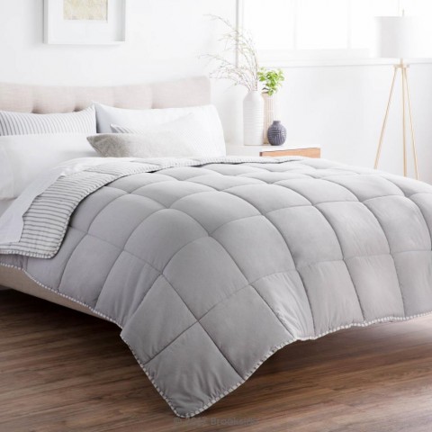 Comforters & Bedspreads| Brookside Coastal Gray Stripe Reversible Queen Comforter (Polyester with Down Alternative Fill) - FL77464