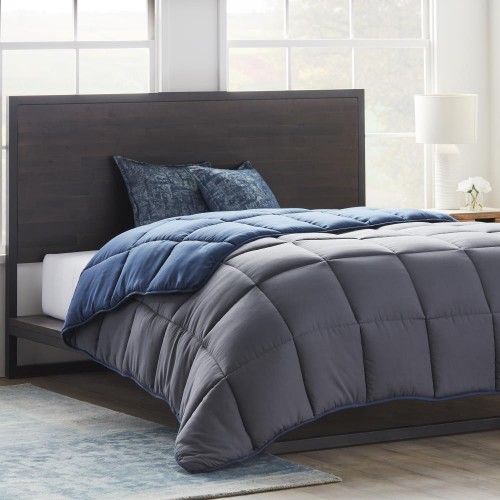 Comforters & Bedspreads| Brookside Navy/Graphite Solid Reversible Full/Queen Comforter (Polyester with Down Alternative Fill) - ZJ32084