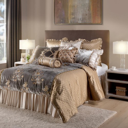 Comforters & Bedspreads| Jennifer Taylor Home Legacy 9 Piece Queen Comforter Set, Gray Gold Embroidered Woven - ND41875