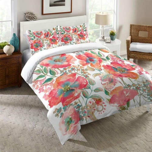 Comforters & Bedspreads| Laural Home Bohemian Poppies Multi-colored Floral Full/Queen Comforter (Cotton with Polyester Fill) - XN04721