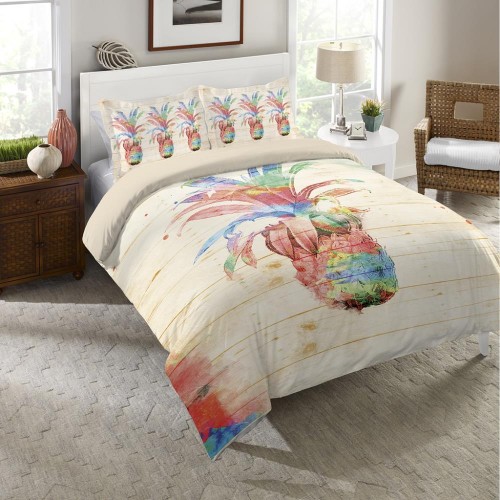Comforters & Bedspreads| Laural Home Colorful Pineapple Multi-colored Multi Full/Queen Comforter (Cotton with Polyester Fill) - MR42251