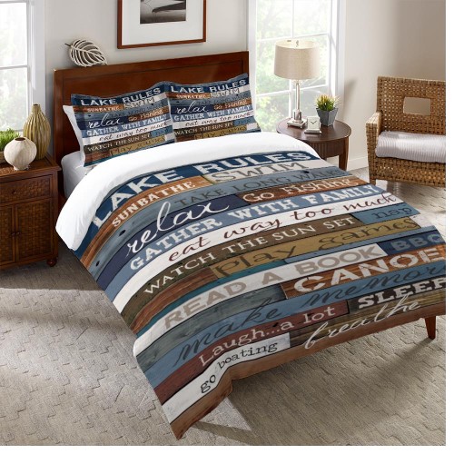 Comforters & Bedspreads| Laural Home Lake Rules Multi-colored Multi King Comforter (Cotton with Polyester Fill) - TO92378
