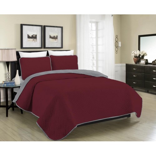Comforters & Bedspreads| MHF Home MHF Home Allison Reversible Quilt-Set Burgundy/Grey Solid Reversible King Quilt (Polyester with Polyester Fill) - PE91456