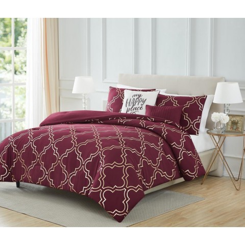 Comforters & Bedspreads| Olivia Gray Adriana Comforter Set Burgundy Geometric King Comforter (Microfiber with Polyester Fill) - QB32741