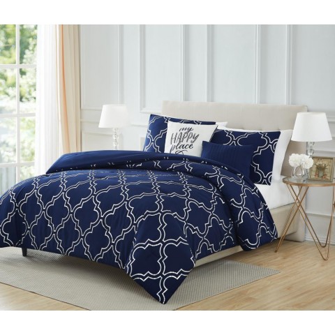 Comforters & Bedspreads| Olivia Gray Adriana Comforter Set Navy Geometric King Comforter (Microfiber with Polyester Fill) - ZF70147