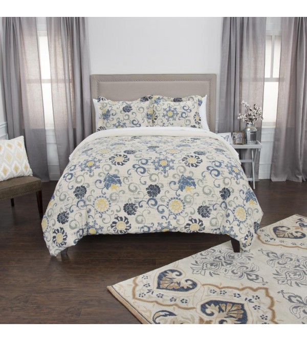 Comforters & Bedspreads| Rizzy Home Deja Queen Duvet Blue Medallion Queen Duvet (Cotton with Fill) - XQ61719