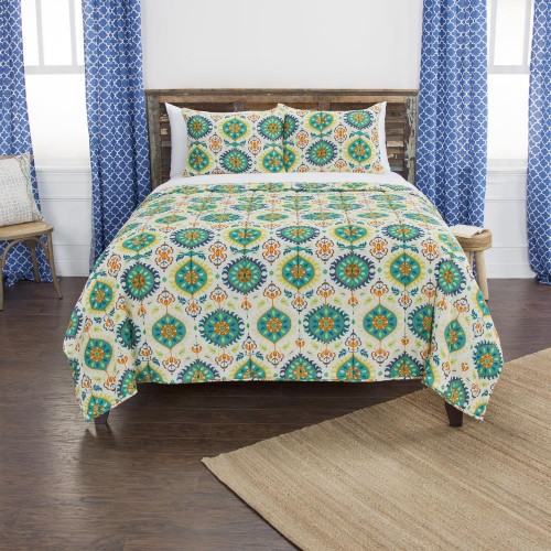 Comforters & Bedspreads| Rizzy Home Franky Twin XL Quilt Green Geometric Twin/Twin Xl Quilt (Cotton with Polyester Fill) - RR15853