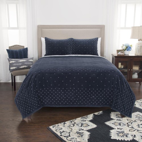 Comforters & Bedspreads| Rizzy Home Giavonna Indigo Queen Quilt Indigo Geometric Queen Quilt (Cotton with Polyester Fill) - TQ46288
