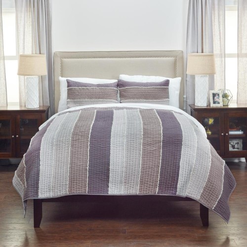 Comforters & Bedspreads| Rizzy Home Olivia Grace Queen Quilt Charcoal Gray Stripe Queen Quilt (Cotton with Polyester Fill) - VL40786