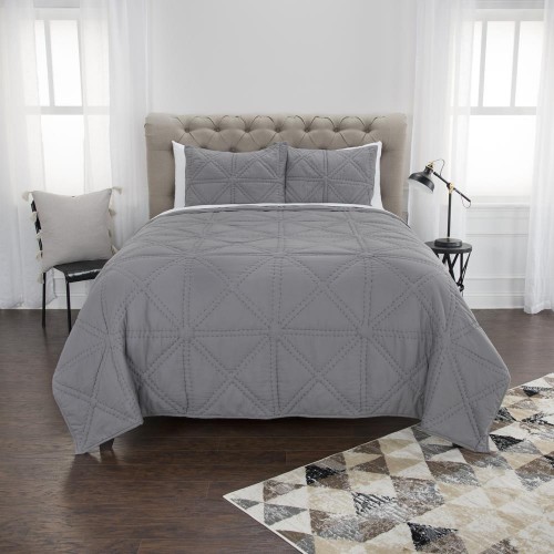 Comforters & Bedspreads| Rizzy Home Simpson Grey King Quilt Gray Solid King Quilt (Cotton with Polyester Fill) - QA38176