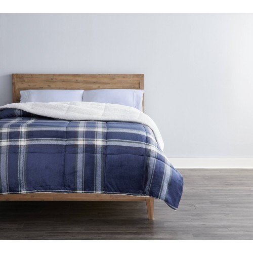 Comforters & Bedspreads| Style Selections Style Selections Plush/Sherpa Comforter Blue Reversible King Comforter (Polyester with Polyester Fill) - LT05171