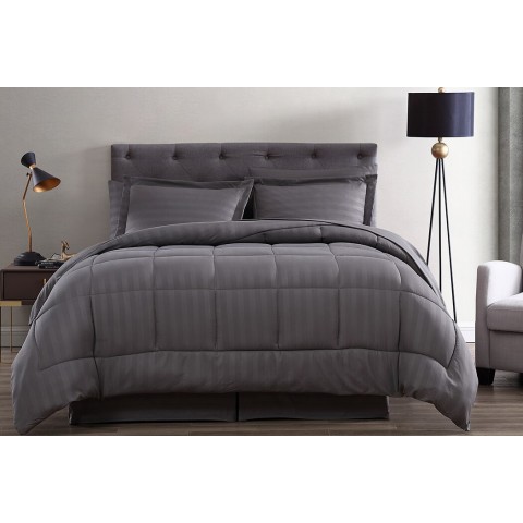 Comforters & Bedspreads| The Nesting Company Maple Stripe 8 Piece Bed in a Bag Comforter Set Gray Queen Comforter (Microfiber with Polyester Fill) - GV06708