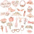 24 Pieces Wedding Photo Booth Props Rose Gold Bachelorette Party Decorations Team Bridal Shower Decor Floral Gold Foiled Bridal Party Picture Props Bridesmaid Photo Booth Props for Wedding Supplies