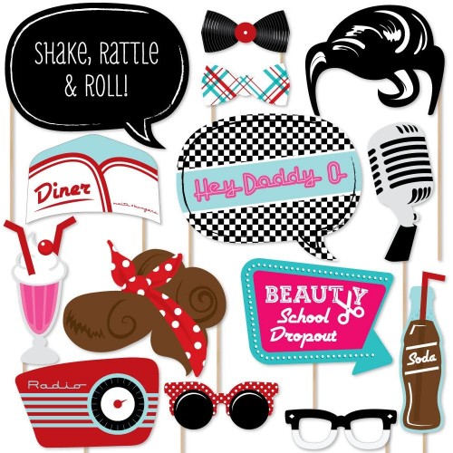 Big Dot of Happiness 50's Sock Hop 1950's Rock N Roll Party Photo Booth Props Kit 20 Count