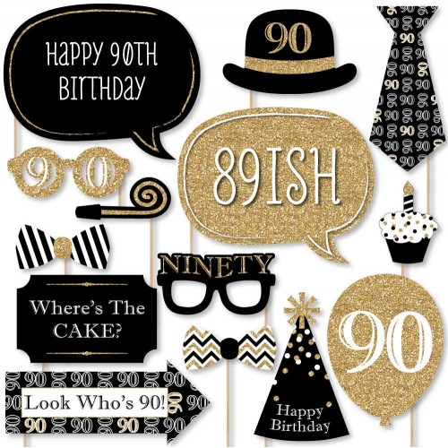 Big Dot of Happiness Adult 90th Birthday Gold Birthday Party Photo Booth Props Kit 20 Count