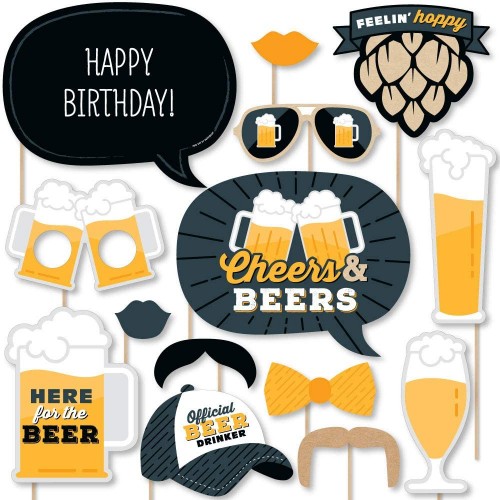 Big Dot of Happiness Cheers and Beers Happy Birthday Birthday Party Photo Booth Props Kit 20 Count