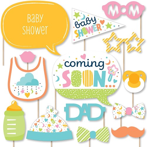 Big Dot of Happiness Colorful Baby Shower Gender Neutral Party Photo Booth Props Kit 20 Count