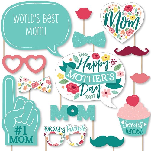 Big Dot of Happiness Colorful Floral Happy Mother's Day We Love Mom Party Photo Booth Props Kit 20 Count