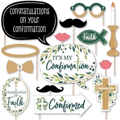 Big Dot of Happiness Confirmation Elegant Cross Religious Party Photo Booth Props Kit 20 Count