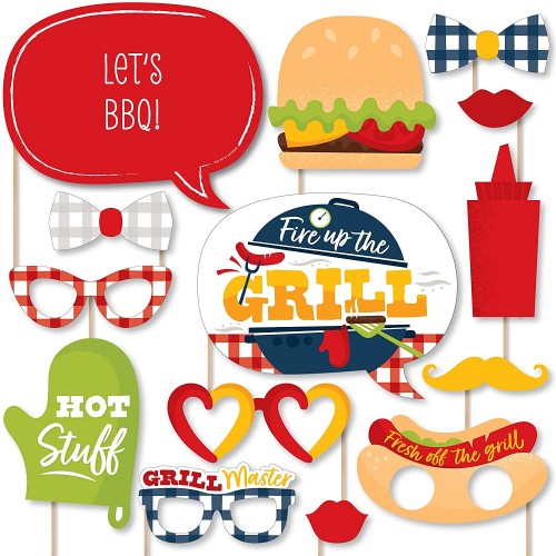 Big Dot of Happiness Fire Up The Grill Summer BBQ Picnic Party Photo Booth Props Kit 20 Count