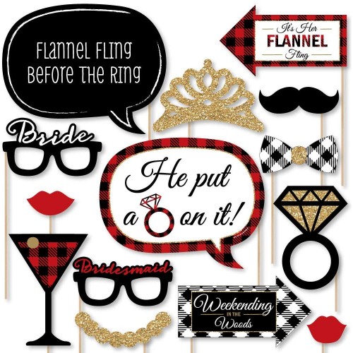 Big Dot of Happiness Flannel Fling Before the Ring Buffalo Plaid Bachelorette Party Photo Booth Props Kit 20 Count